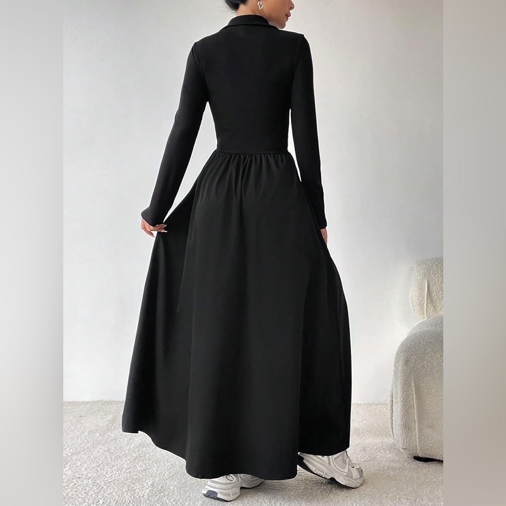 URBAN REVIVO Small Elegant Black Maxi Dress - Picture 2 of 14